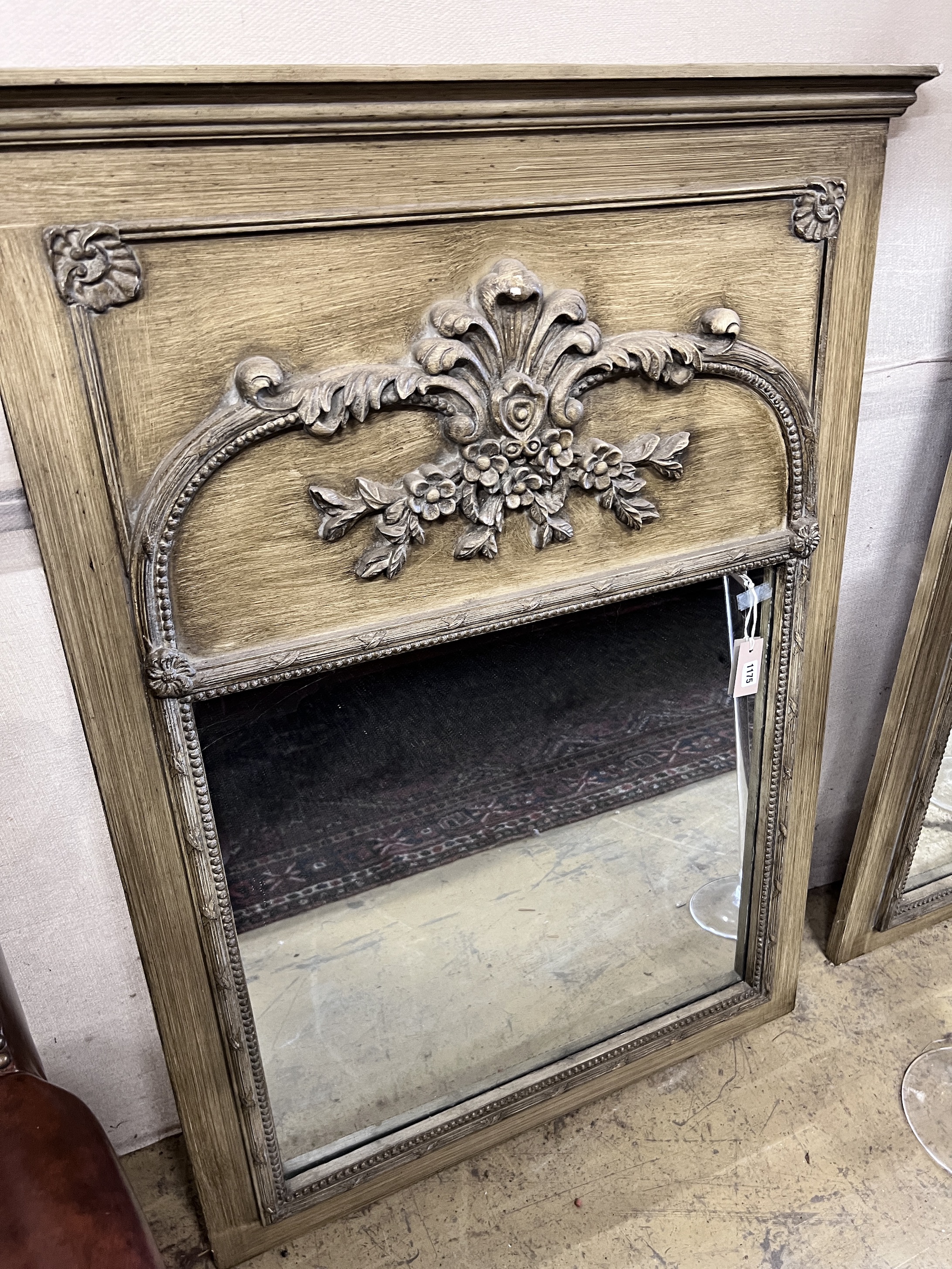 A French painted beech wall mirror, width 90cm, height 121cm